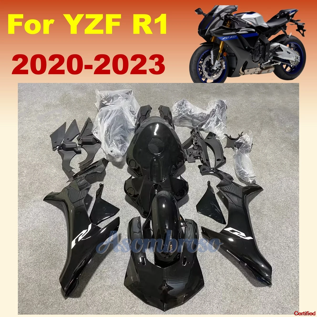 Motorcycle Fairing Kit for Yamaha YZF R1 2020 2021 2022 2023 YZF-R1 YZFR1 22 23  All Black Protective cover