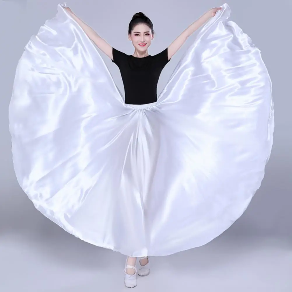 Women Performance Skirt Pleated Super Big Hem Satin Long Spanish Skirt Belly Dance Skirt Swing Dancing Skirts