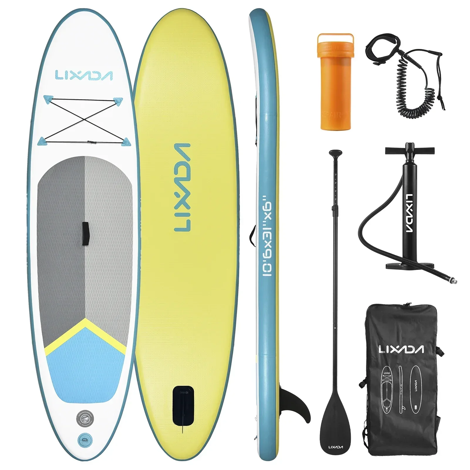 3.2m Inflatable Paddle Board Stand Up 6 In Thick SUP Paddleboard Water Sport Surf Set with Adjustable Paddle Pump Travel Bag