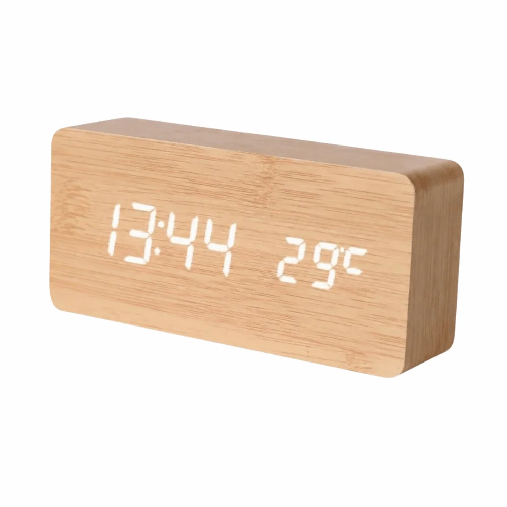 Multi-functional Alarm Clock Multicolor Wood Digital Clock Weekday Weekend Mode Adjustable Brightness Smart Alarm Clock