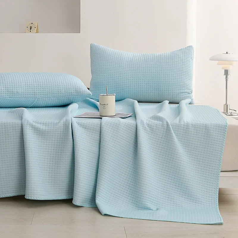 High-end Waffle Plaid Ice Silk Nylon Cooling Blanket for Bed Cool Feel Breathable Summer Quilt Soft Cooled Duvet Thin Comforter