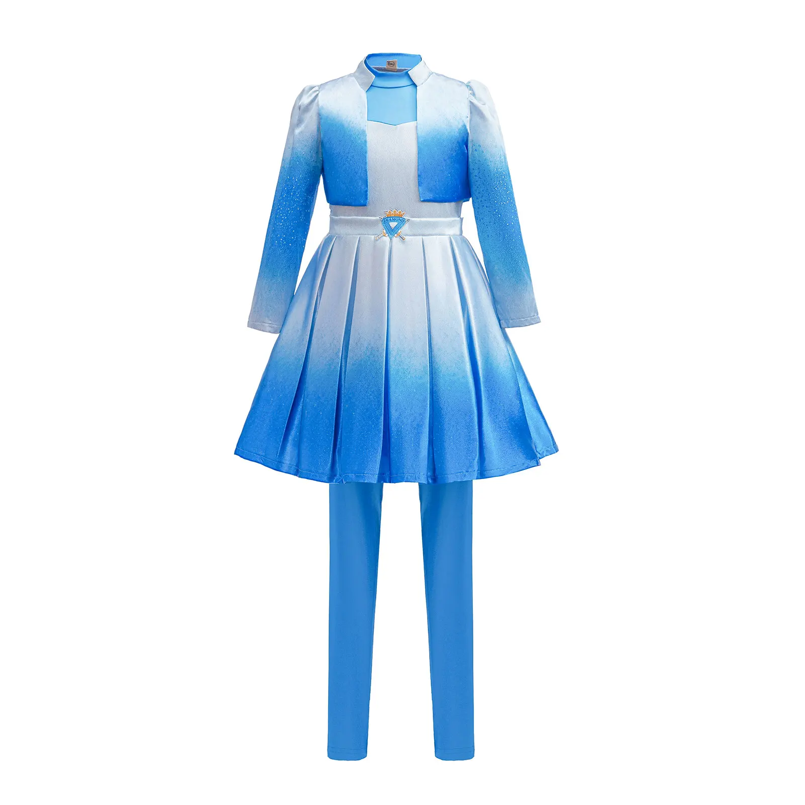 Kid Cool Descendant Halloween Outfit Girls 2026 Movie Role Play Chloe 3Pcs Costume Set Glitter Gradient Blue Dress+Coat+Leggings