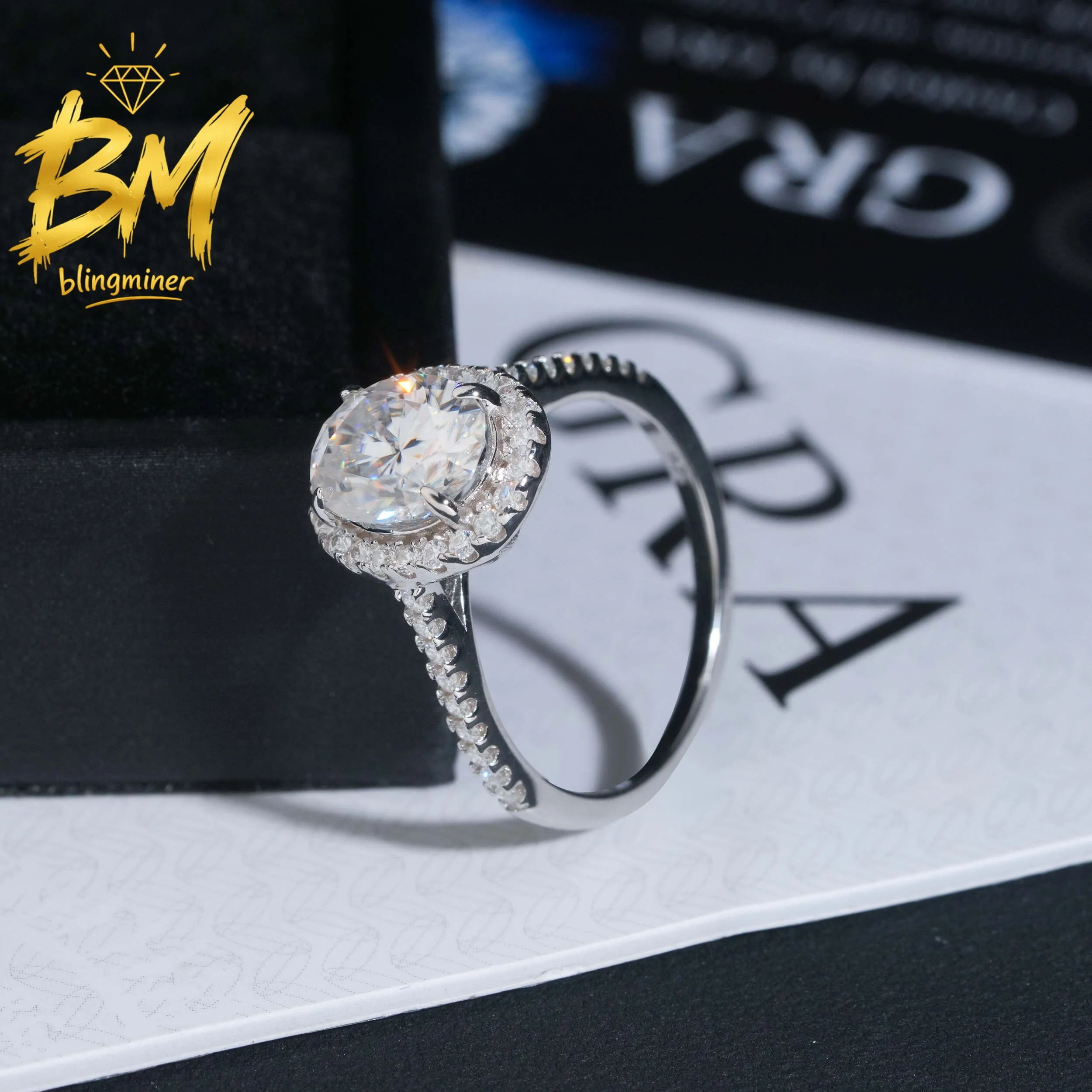 Blingminer S925 Silver Oval Cut VVS Moissanite Rings Engagement Wedding Women Finger Jewelry Pass Diamonds GRA Free Shipping