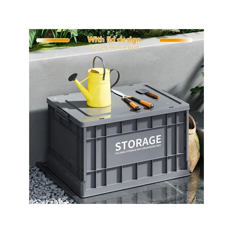 

90L Storage Bins with Lids - Stackable Collapsible Totes for Garage, Camping, and Outdoor Organization with Wheels - Dark Grey