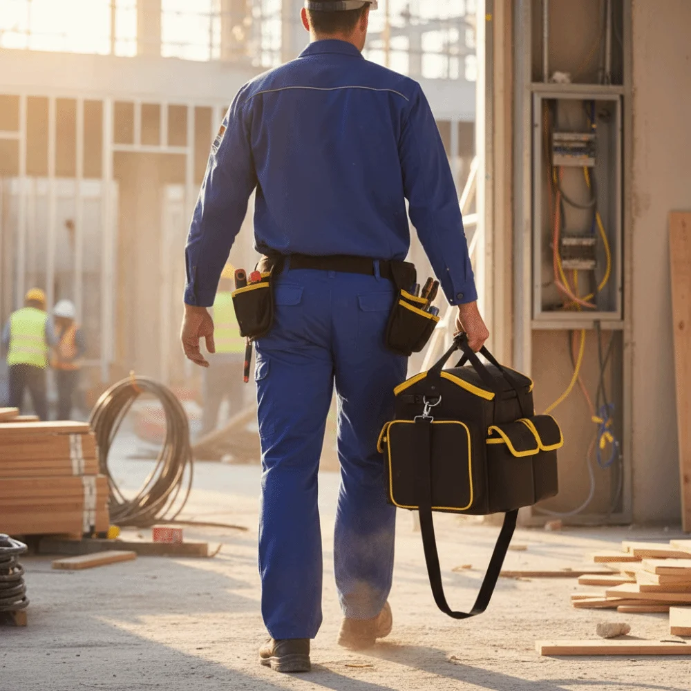 大容量ポータブルツールキット耐摩耗性防水電気技師用ツールバッグ厚手ショルダーストラップ付き