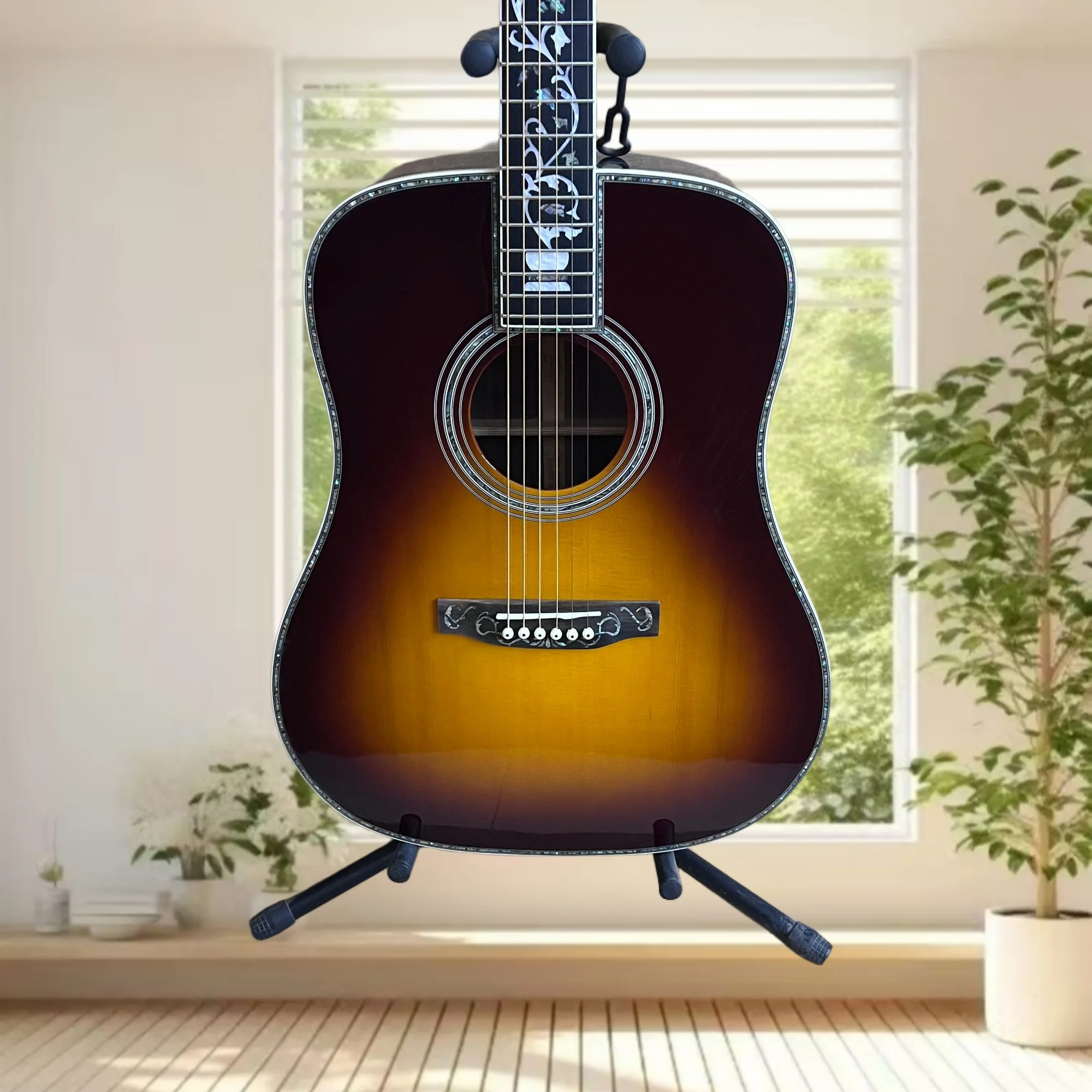 41 Inch Sunburst D45 Acoustic Guitar Spruce Top Rosewood Back Sides Tree Life Inlay Professional Folk Guitar Free Shipping