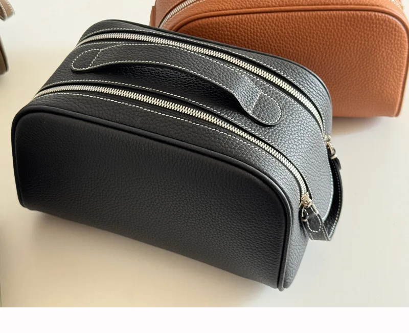 Erstklassige Kosmetiktasche aus Rindsleder für Damen, Hochwertige Tragbare Reise-Kosmetiktasche mit Großer Kapazität, Weiche Luxus-Toilettentasche – Detail 29
