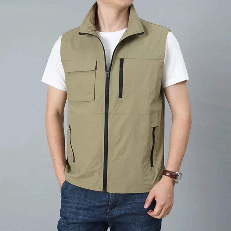 

4XL Mens Hot Sale Outdoor Multi-pocket Hiking Vest Summer New Camping Fishing Photography Tactical Cargo Vest Fishing Waistcoat