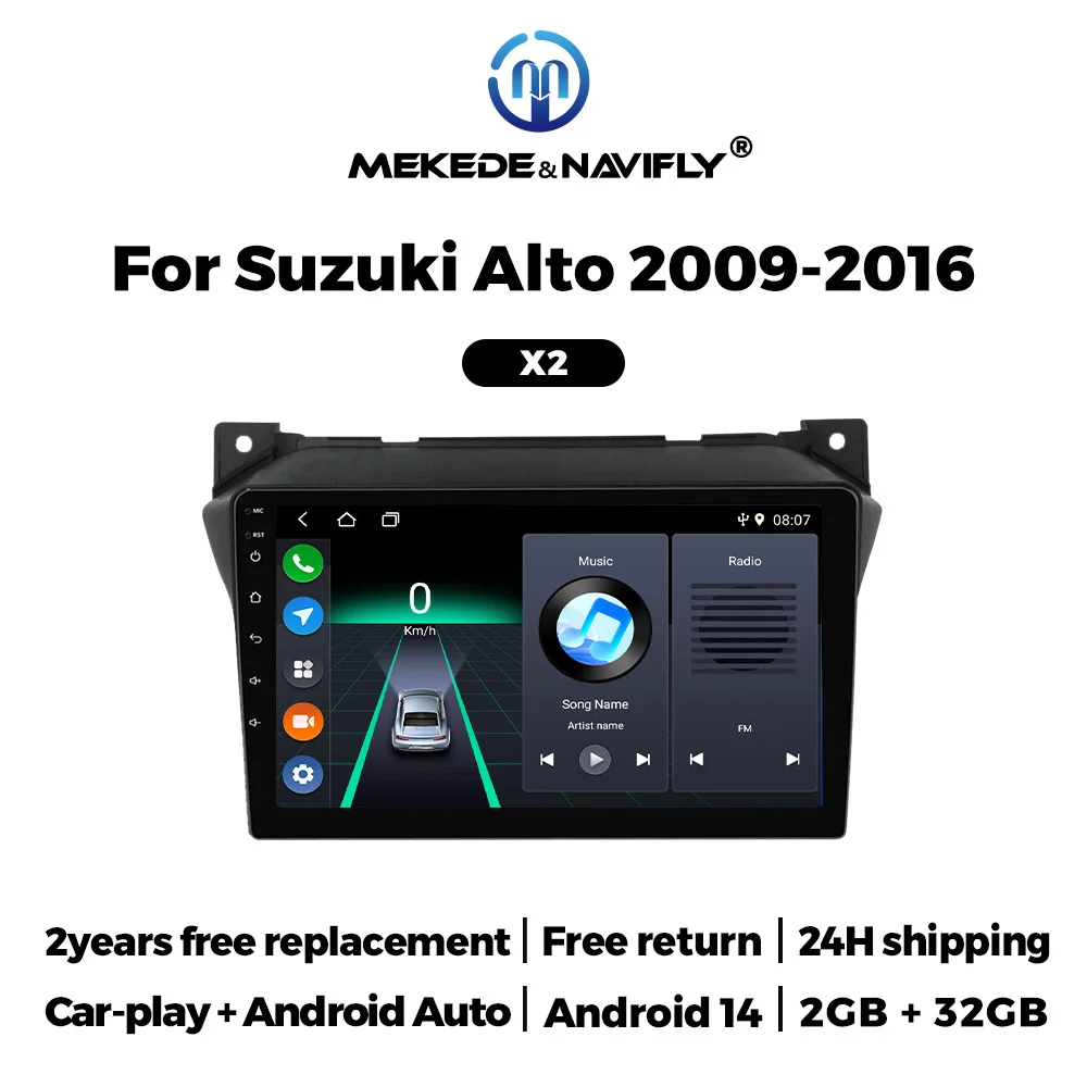 

MEKEDE Android 14 For Suzuki Alto 2009 - 2016 2 Din Car radio Stereo Multimedia MP5 Player Carplay BT RDS GPS WiFi FM Autoradio