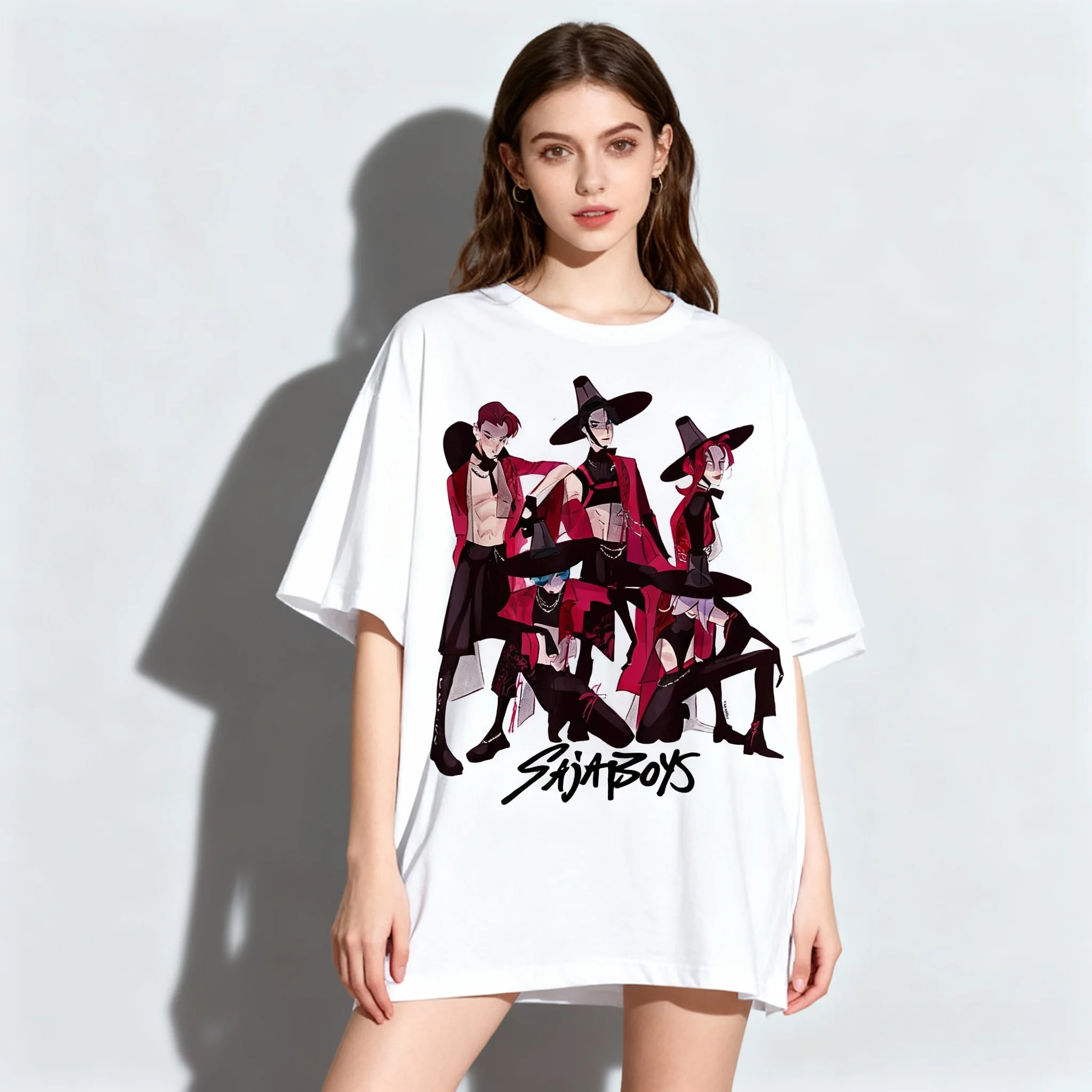 

Summer Anime KPOP Witch Hunting Team Gaza Men's Team T-shirt Korean European and American Street Oversized Adult Women Children