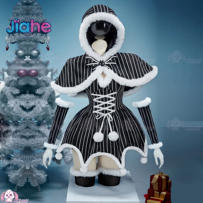 

Halloween Jack Skull Suits Cosplay Costume Movie Skellington Nightmare Christmas Woman Man Jack Black Stripe Dress Complete suit
