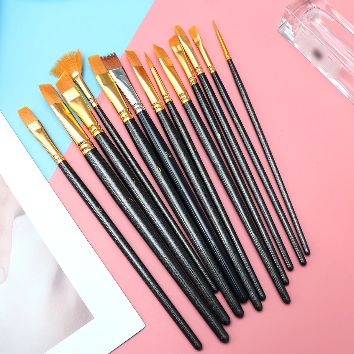 

13pcs Painting Brushes Set Nylon Bristles Watercolor Oil Acrylic Art Supplies Drawing Tools Beginners Students