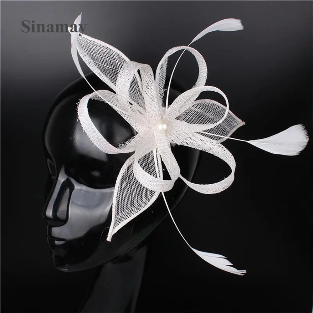 

Women Girls Chic Show Headwear With Hair Clip Wedding Sinamay Fascinator Hats Fancy Feather Hair Accessories Cocktail Headdress