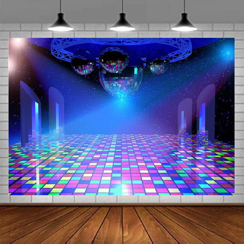 

Photography Backdrop Vintage 70s 80s 90s Disco Ball Stage Night Club Neon Music Birthday Party Decor Let's Glow Crazy Background