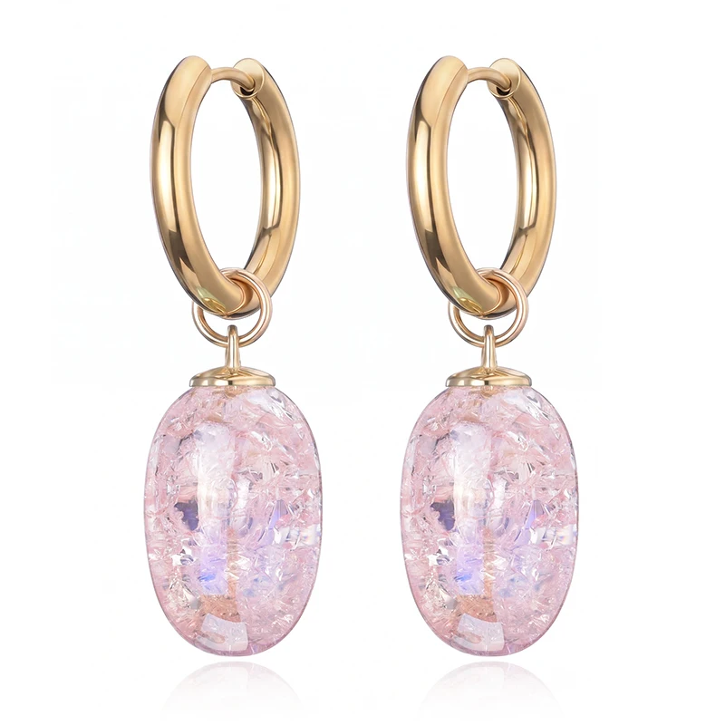 

New Trendy Colorful Waterdrop Pendant Hoop Earrings Woman Cylinder Geometric Stainless Steel Ear Buckel Dangle Female Jewelry