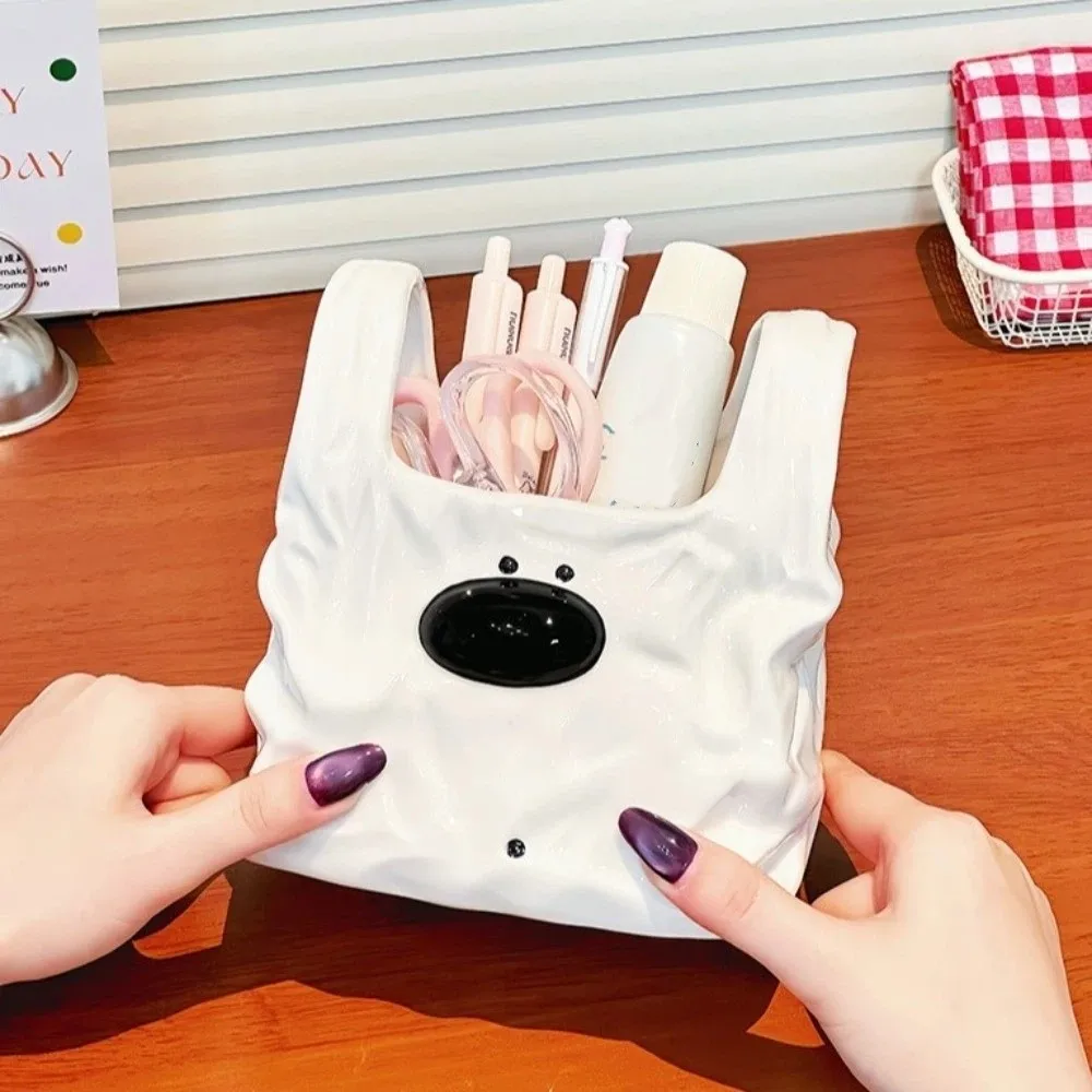 Handbag Style Ceramic Storage Box Puppy Shaped Cartoon Toothbrush Toothpaste Holder Novelty Makeup Brush Box Desktop Organizer
