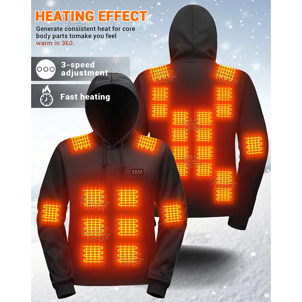 Heated jacket Men Hoodie with 29 Heating Zones and 3 Customizable Temperature Levels,Ideal for Winter Ski,Up to 50 Celsius