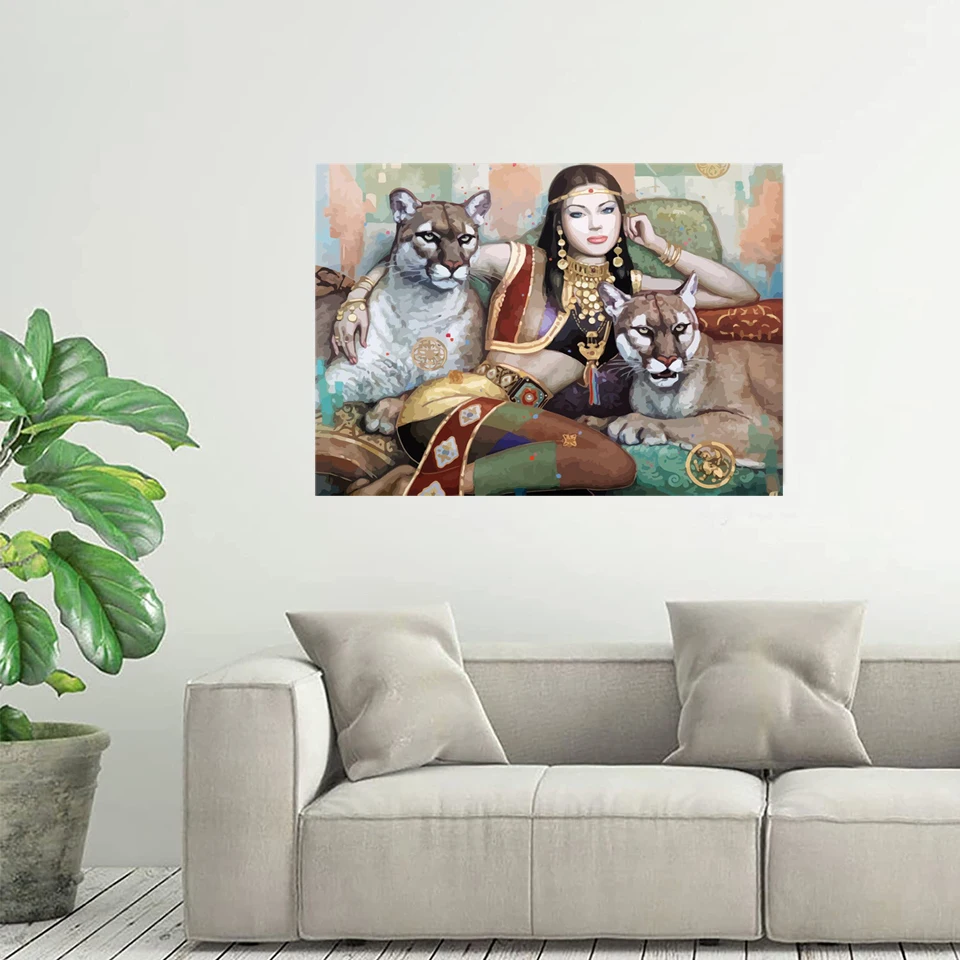 AB penuh DIY berlian bordir wanita seksi dan hewan harimau dan wanita kedatangan baru lukisan berlian kruistik mosaik dekorasi rumah