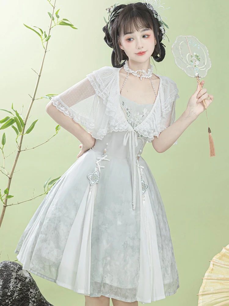 Original Princess Lolita Dress Cos Chinese Style Slim Fit Elegant Lolita Cheongsam Style Dress Fashion Shawl Dress Set