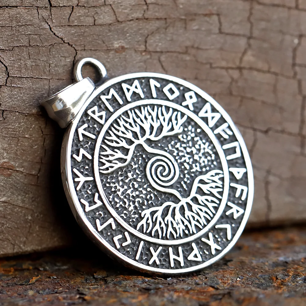 2024 Nordic Yggdrasil Viking Tree of Life Pendant Necklace Stainless Steel Vintage Ouroboros Necklace Men Amulet Jewelry