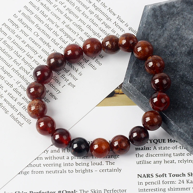 Energy Orange Garnet Beads Bracelet Men Reiki Natural Stone Blood Circulation Bracelets for Women Regulating Hormones Jewelry