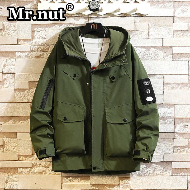 Mr.nut-Jaqueta masculina solta com capuz Windbreak, casaco esportivo, casual, ao ar livre, camping, ferramental, roupas masculinas, primavera, outono