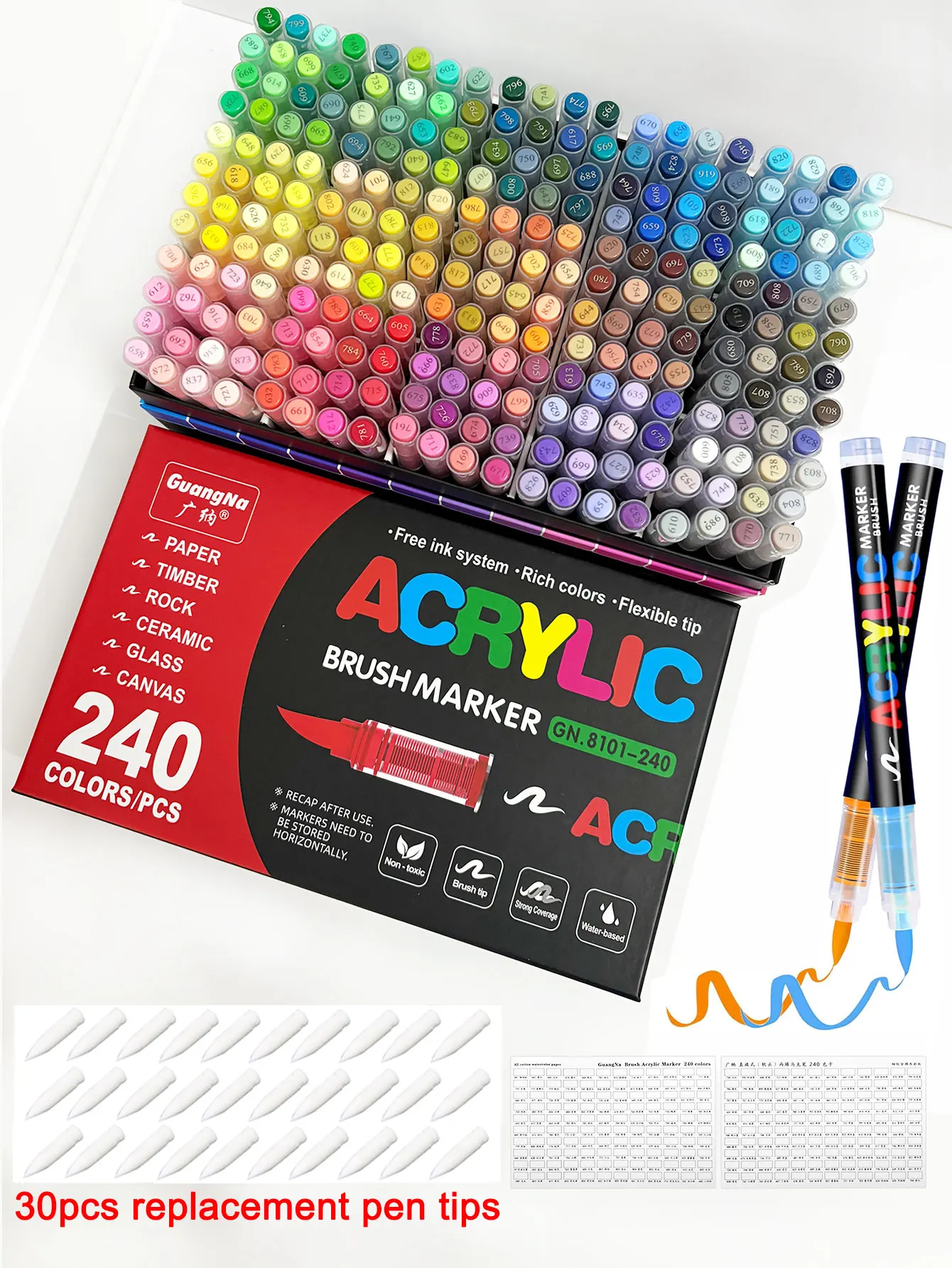 Guangna 240 colors Direct Liquid Marker Pen Set,DIY Hand Drawn,Acrylic Brush Pens,Student Graffiti Paint Drawing Pen,GN.8101