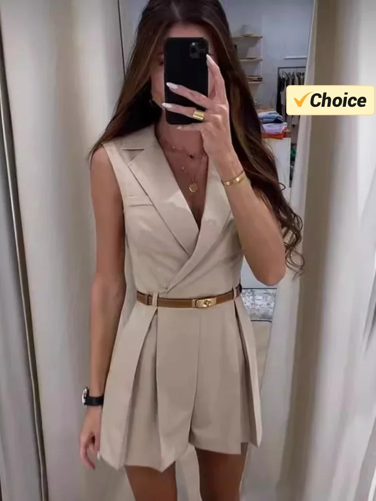 Summer Fashion New Women\'s Lapel Suit Jumpsuit OL Professional Commuting Women\'s Office Style Shorts Formal Jumpsuit