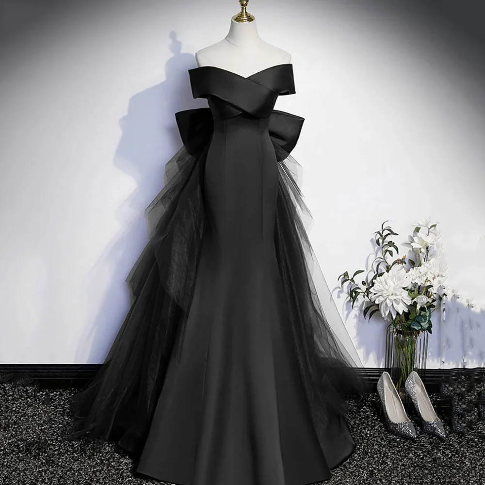 Robes De bal élégantes personnalisées, robes De soirée avec nœud sirène, épaules dénudées, Vintage, en Tulle, robe De soirée