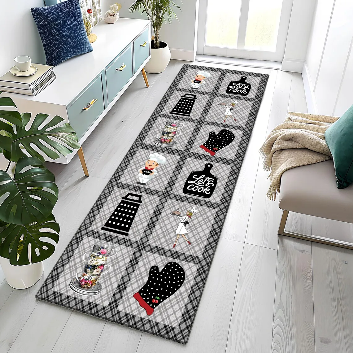 Retro Coffee Theme Runner Rug for Hallway Espresso Pattern Floor Mat Anti-Slip Kitchen Long Carpet Living Room Home Decoration