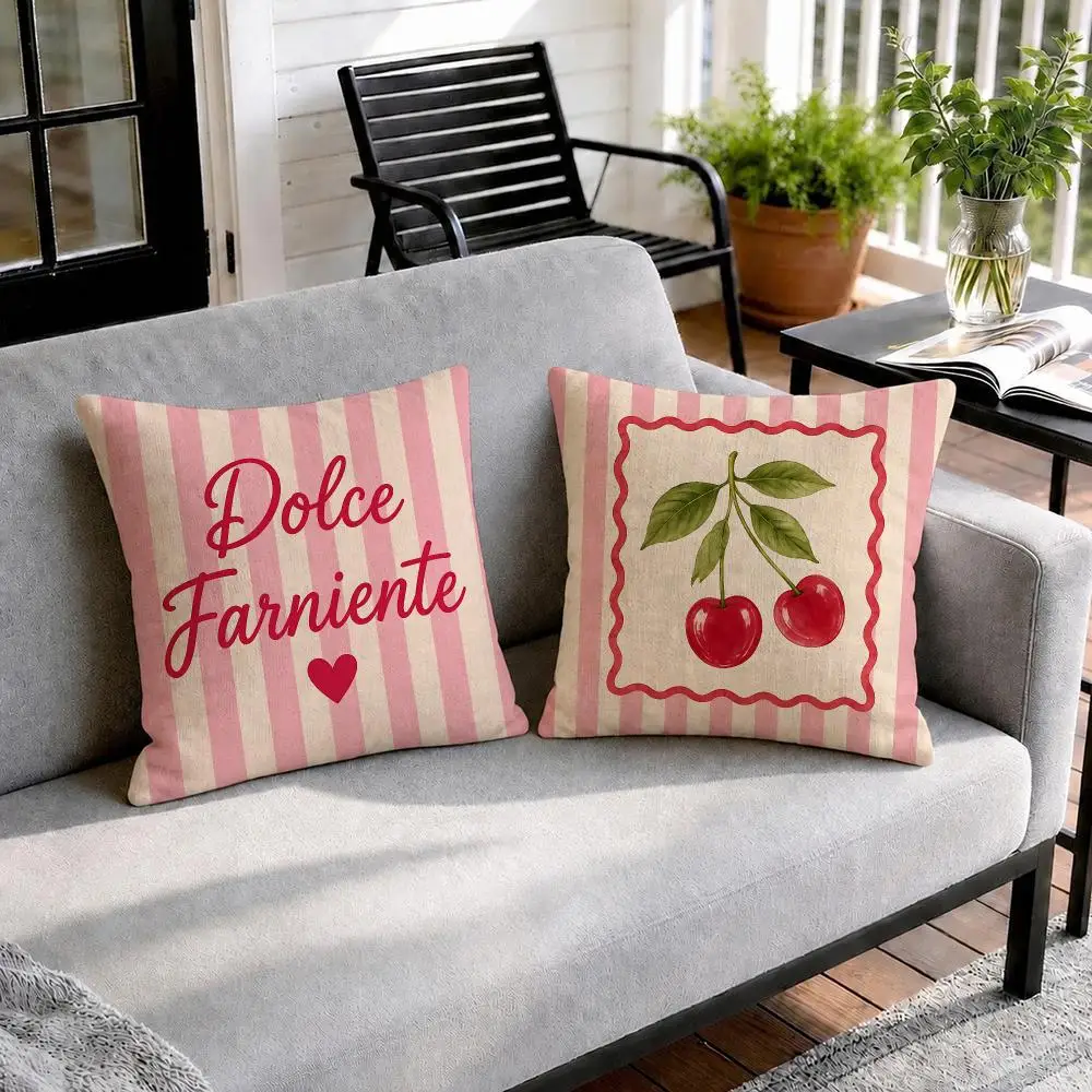 Italian Vintage Girlish Style Cushion Cover Natural Linen Organic Fabric Double-Sided Printing Sofa Home Decor Gift Pillow Cover