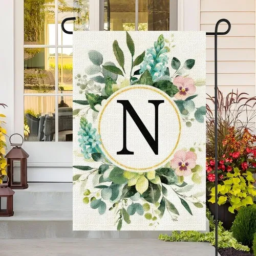 Letter N Garden Flag, Vertical Double Sided Burlap Welcome Yard Flag, 12 x 18 XXQ