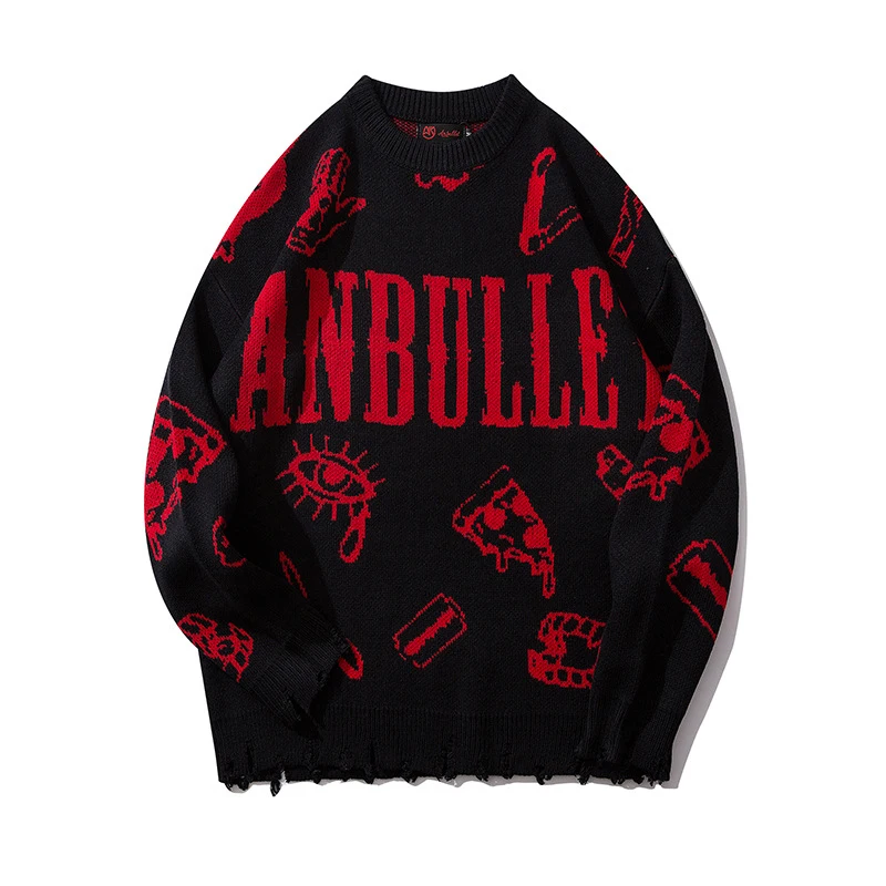 2022 Harajuku Knitted Sweaters Men HipHop Letter Printed Sweater Streetwear Male Autumn Winter Loose Pullovers Pull Homme Hombre