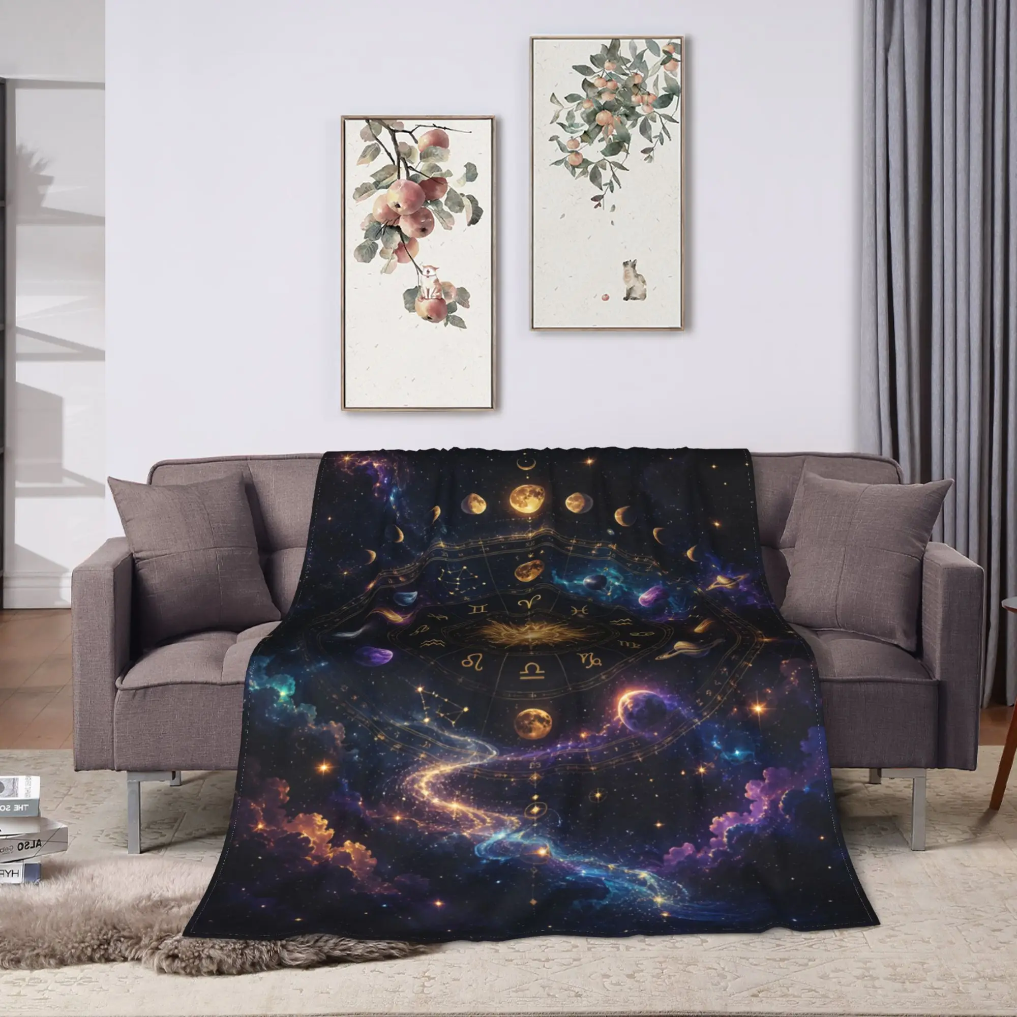 Astrology Zodiac Moon and Stars Blanket Quality Super Warm  Throw Blanket Winter Travel Office Home Decor Funny Bedspread