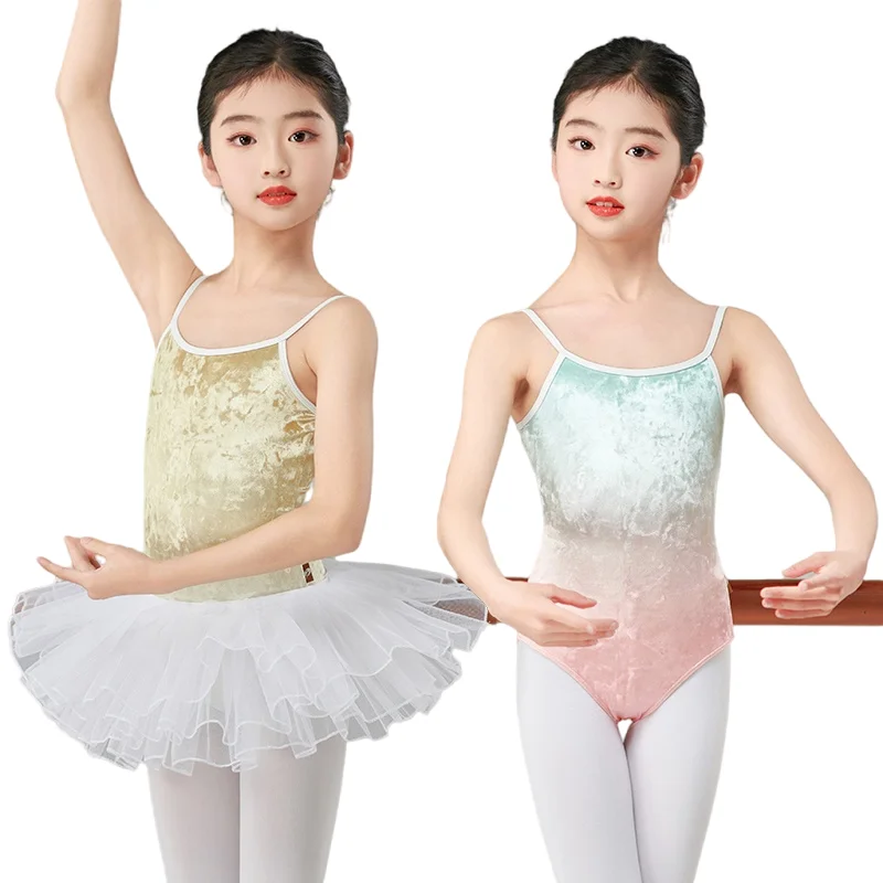 

Girls Camisole Ballet Dance Leotards Gymnastics Top Soft Velvet Gradient Camisole Bodysuits Classics Princess Outfit Swimwear