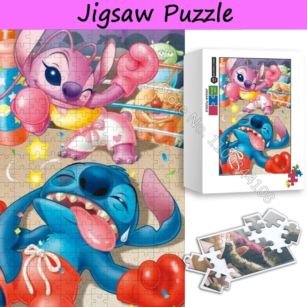 300/500/1000 Pieces Disney Lilo & Stitch Wooden Puzzles Disney Cartoon Character Jigsaw Puzzle Handmade Romantic Gift for Couple