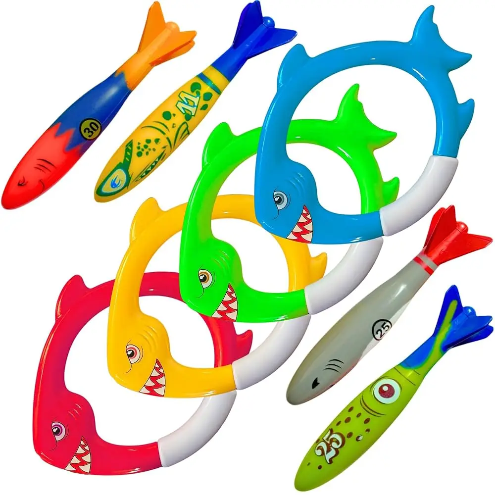 

Кольца для дайвинга Shark Dive, игрушки для плавания в бассейне для детей, тонущие игрушки для тренировок по плаванию для мальчиков и девочек, подводные игры в бассейне и летние развлечения