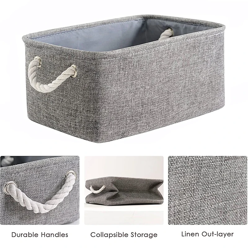 Cotton Linen Folding Strap handle kids toys organizer Clothes and sundries storage box Cabinet storage bag Laundry Basket