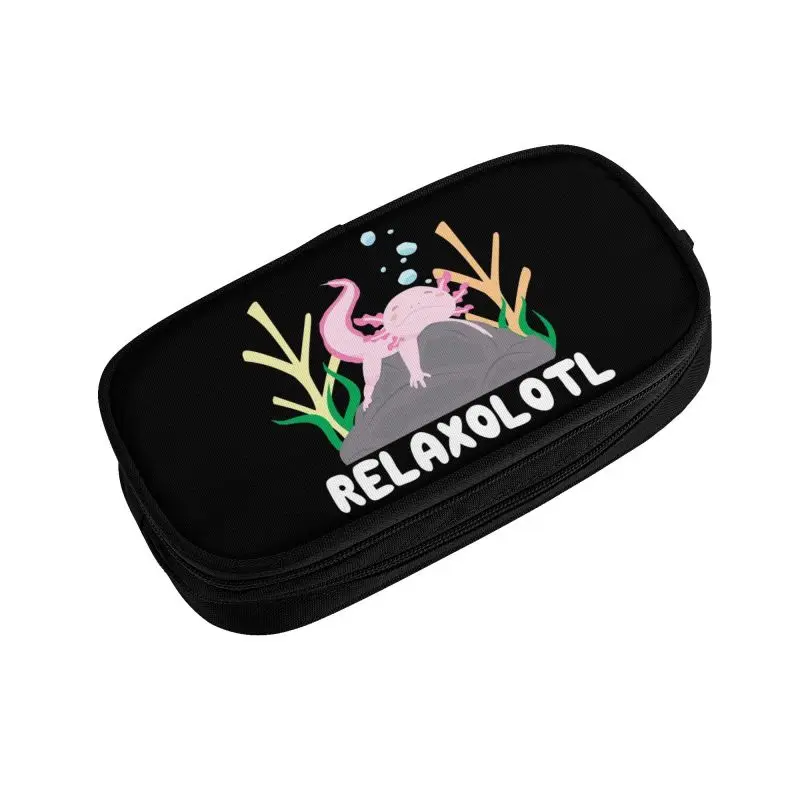 Caixa de lápis de grande capacidade para meninas e meninos, estojo personalizado axolotl relaxante em rocha, acessórios escolares para animais