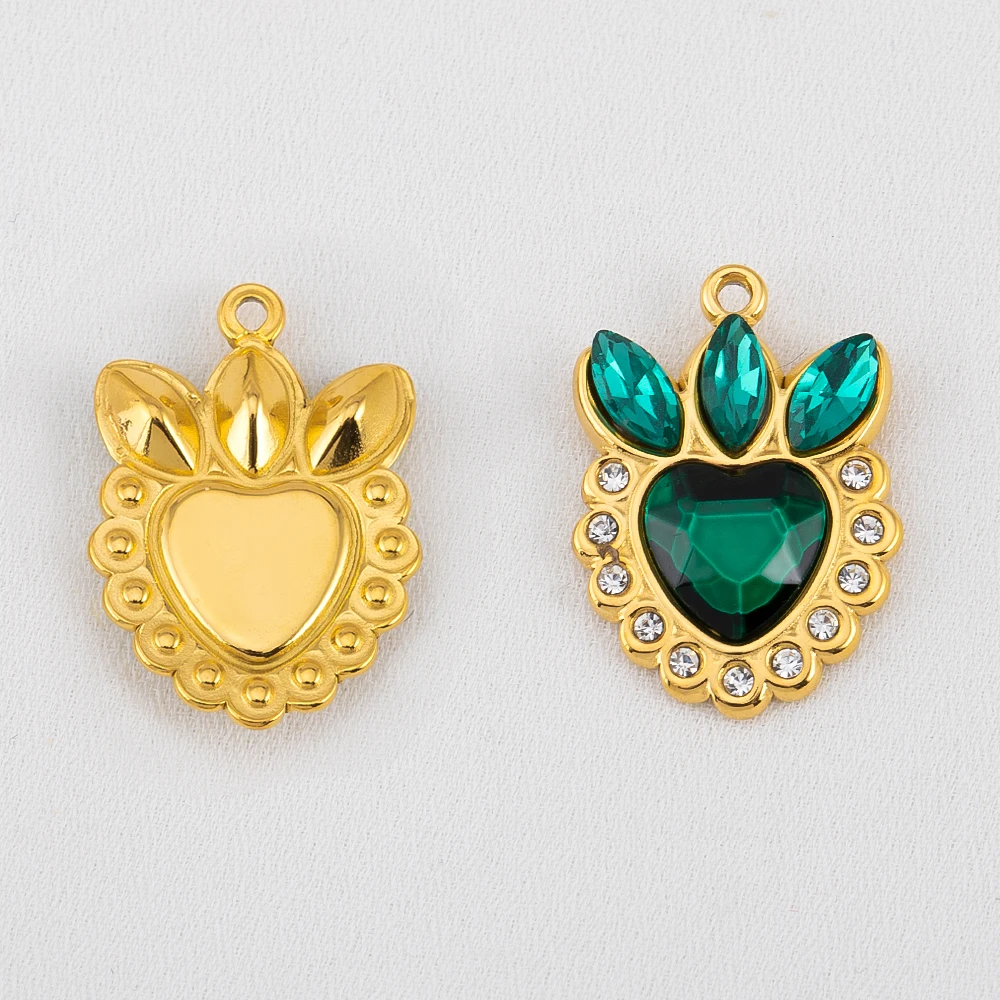 

1p Stainless Steel Crown Top Heart-shaped Main Stone Pendant Retro Light Luxury Style Pendant DIY Necklace Earrings Jewelry