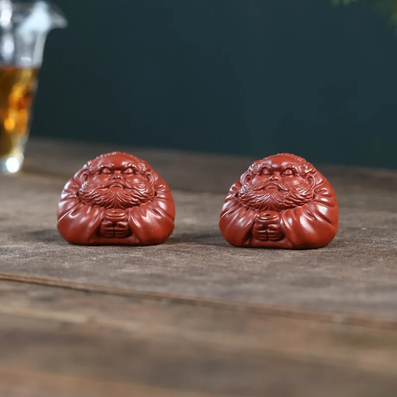 Chinese Yixing Purple Clay Tea Pet Handmade Figure Statue Ornaments Desktop Decors Crafts Creative Zisha Tea Set Decoration