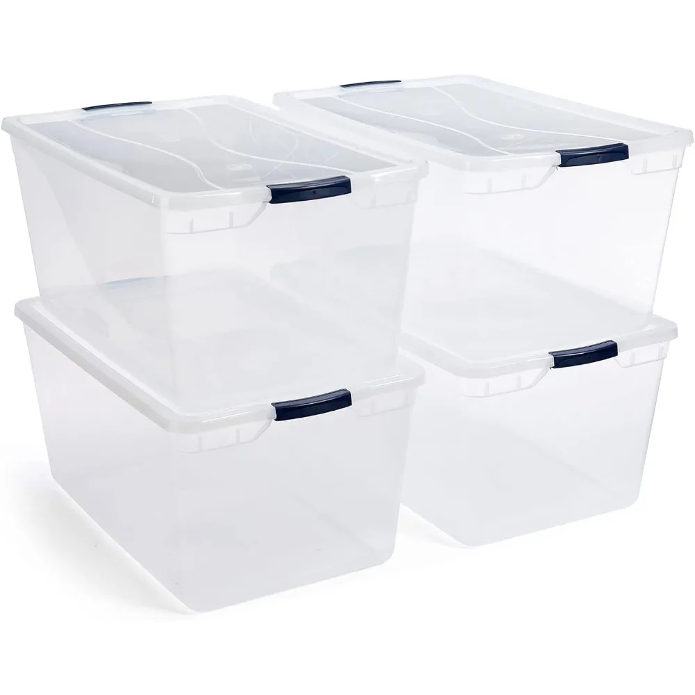 95 Quart Clear Stackable Large Plastic Storage Containers with Lids for Office and Home Organization, Clear (4 Pack)