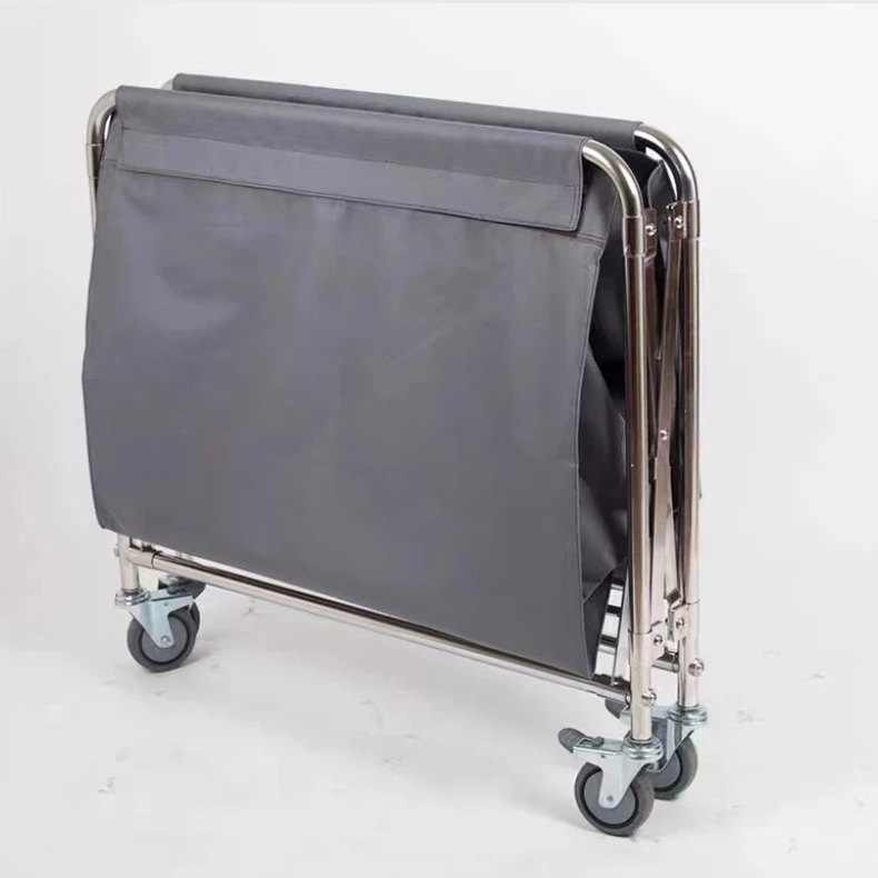 Hotel Room Service Foldable Stainless Steel Laundry Dirty Clothes Universal Carts Housekeeping Linen Cleaning Cart