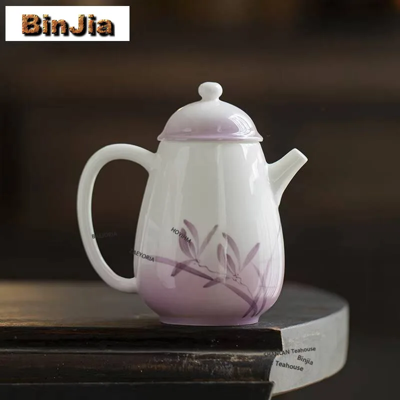 

180ml Hand Drawn Purple Orchid Teapot Handmade Tea Infuser Pot Tea Maker Kettle With Strainer Tableware Accessories Craft Gift