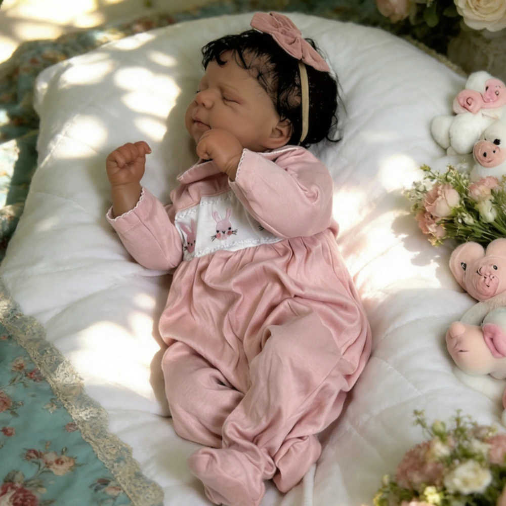 AONPENG 45cm 18inch Full Soft Vinyl Reborn Doll, Black Skin Girl, Realistic Newborn, Kids Christmas & Birthday Gift