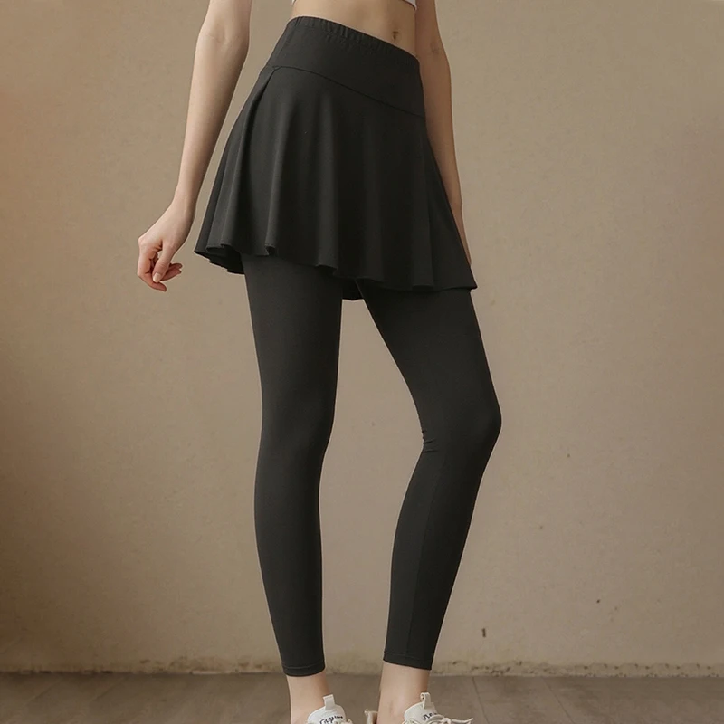 Ladies' Summer Solid Color Fashionable Dress with Pants, Casual Sports Bottom Skirt, Pleated Skirt Running Leggings Casual Pants
