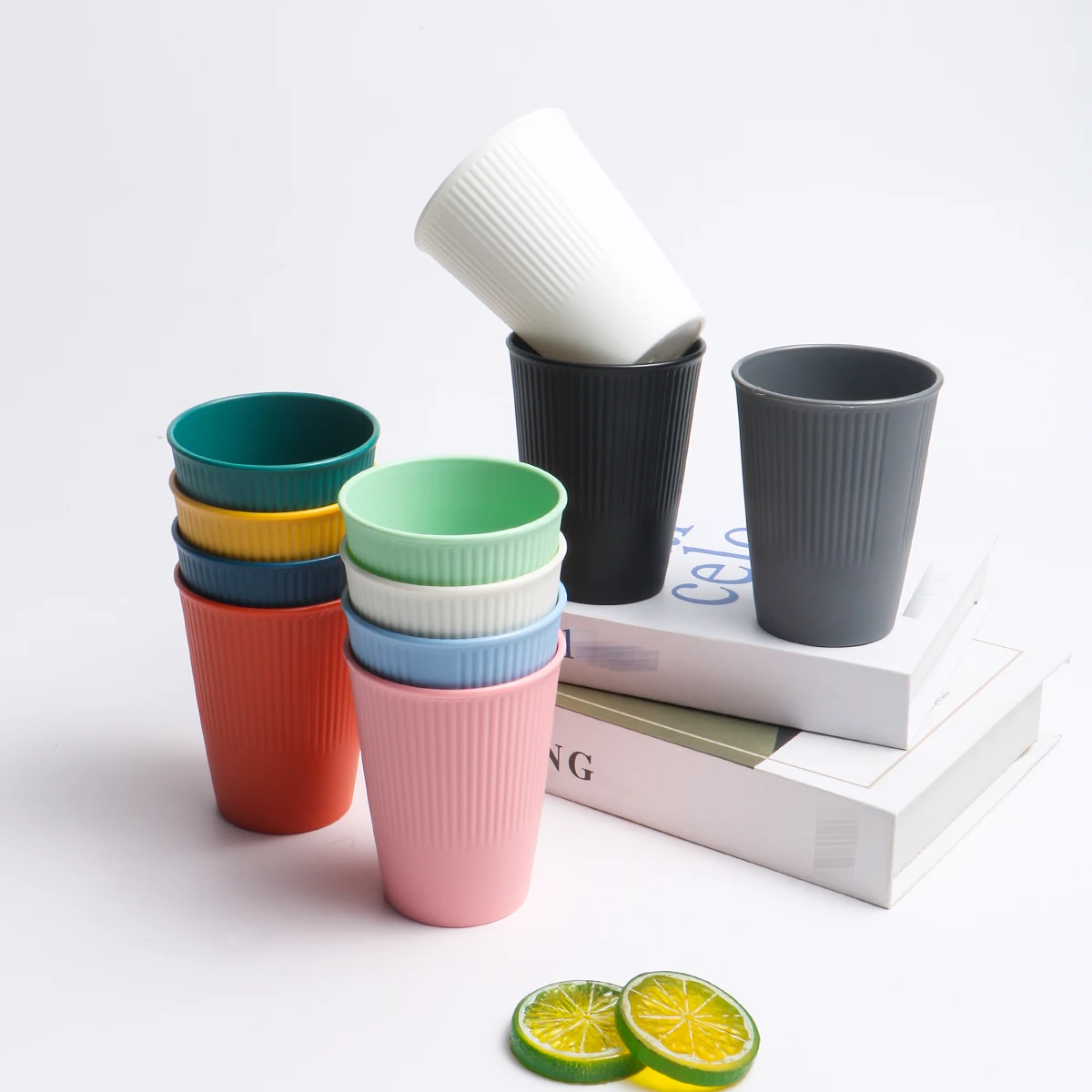 11pcs Multi-color Vertical Pattern Cup Set Reusable Plastic Drinking Cup for Family Camping Picnic Kitchen