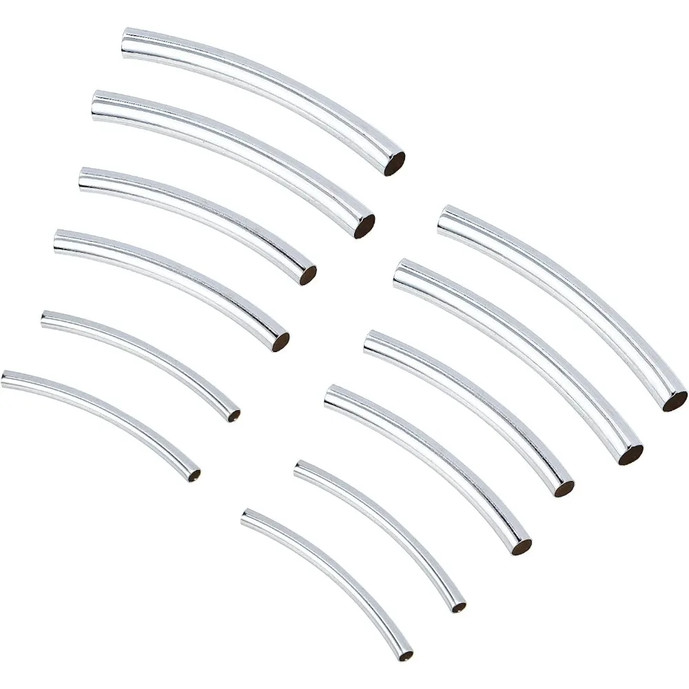 

220pcs Noodle Tube Beads 4 Sizes Silver Long Curved Tube Noodles Beads Brass Tube Spacer Beads for DIY Wrist Bracelet Anklet