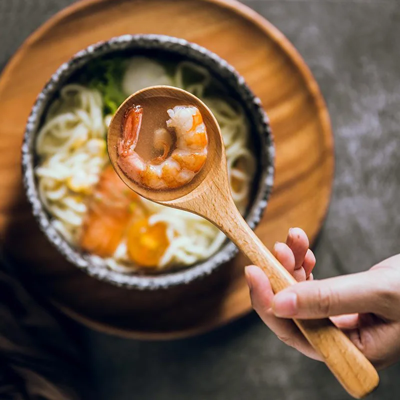 Cucharas de madera Natural para sopa, utensilios de cocina creativos, vajilla para el hogar, 1 unidad