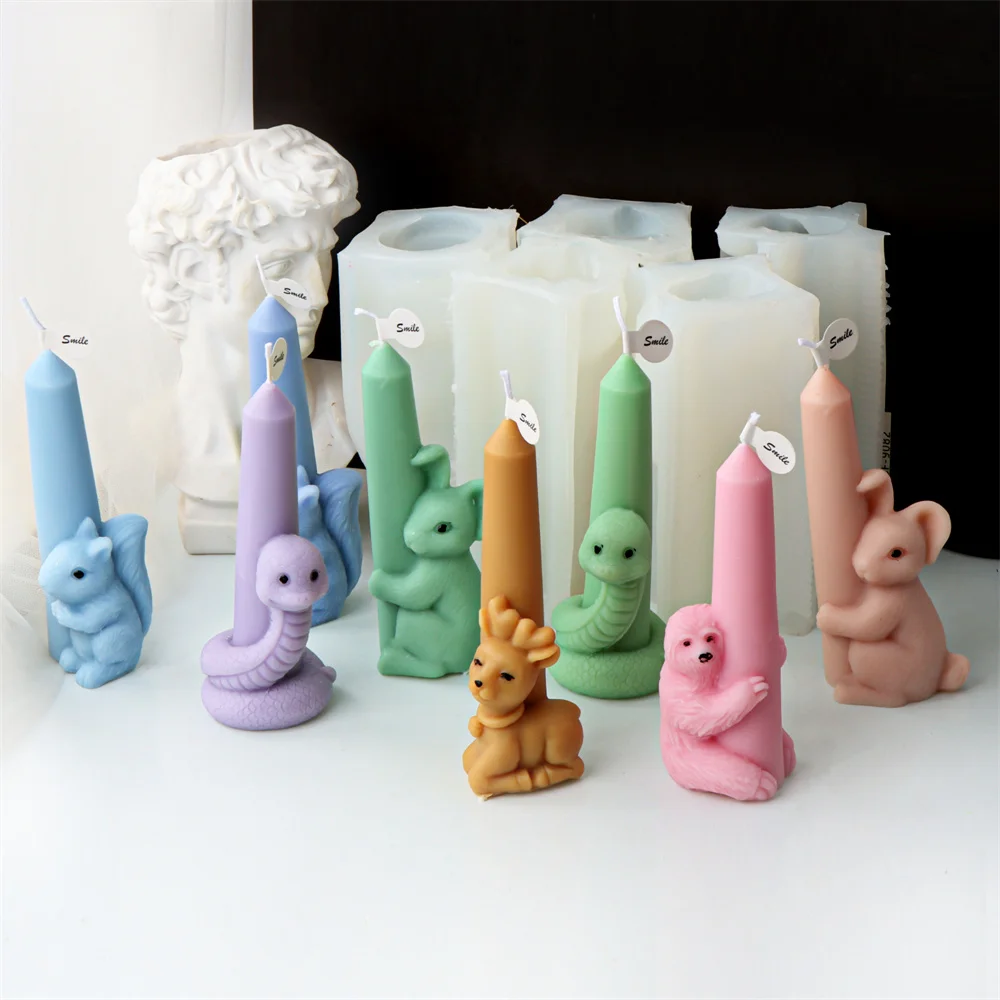Świeca knotowa zwierząt silikonowa foremka łosia węża leniwce królik wiewiórka trzymająca pręt filar formy ręcznie wykonane żywiczne dekoracje domowe